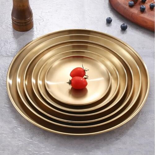 Golden Dinner Plates European Style Round Serving Dishes Dessert Cake Salad Plate Western Steak Tray Kitchen Accessories