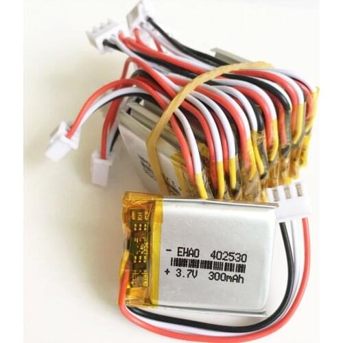10 pcs JST XHR 2.54mm 3pin connector 3.7V 300mAh Lithium Polymer LiPo Rechargeable battery for Handheld Mp3 GPS bluetooth 402530