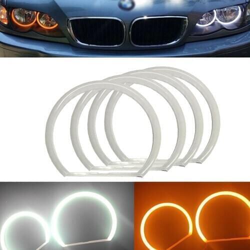 131/146mm Matte White&Amber Dual color Cotton DRL Turn Signal Light LED Angel Eyes Kit Halo Ring For BMW E46 E90 E91 4Door