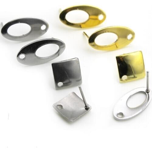 20pc/lot Hypoallergenic Stainless Steel Cabochon Oval Earring Stud Post Earring Hook Clasp Pendants Connector for Jewelry Making