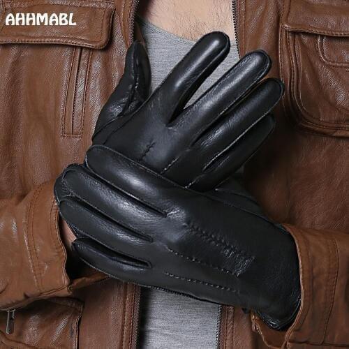 2020 Men Winter Gloves Genuine Sheep Leather Gloves Short Design Touch Screen Real Leather Gloves Mesh Driving Gloves g563
