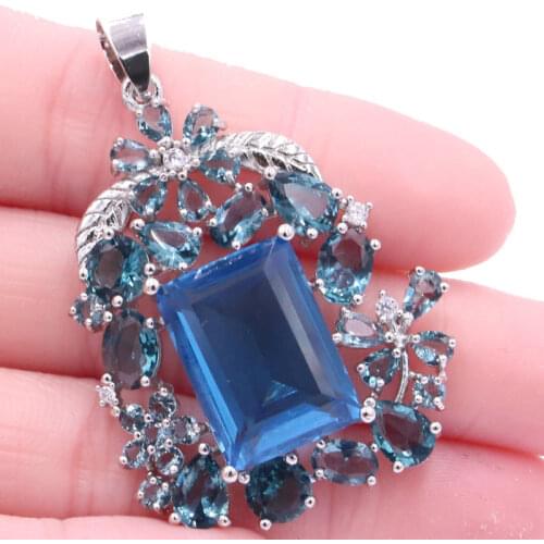 43x32mm Multi Color Rhodolite Garnet Peridot Violet Aquamarine Gift For Women Dating Silver Pendant