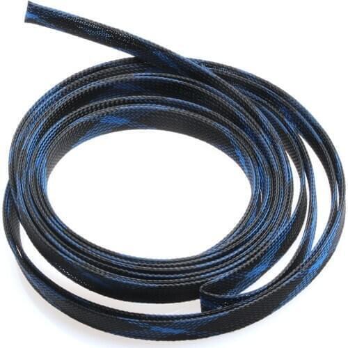 5M 6mm High Density Insulation Blue&Black Wire Cable Protecting Tight PET Expandable Braided Cable Sleeves
