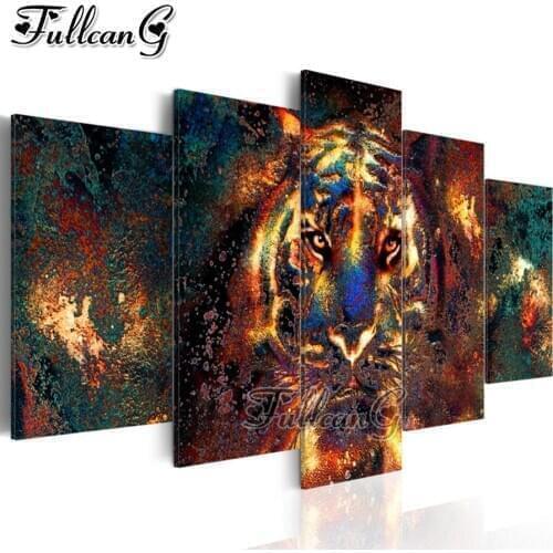 FULLCANG 5 piece diy diamond painting color tiger full square/round drill 5d mosaic embroidery animals needlework art FC2278