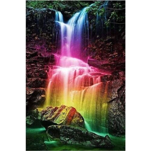 Diamond Painting Full Circle Diamond Kit Rhinestone Picture Art Craft Home Door Decoration (Colorful Waterfall)