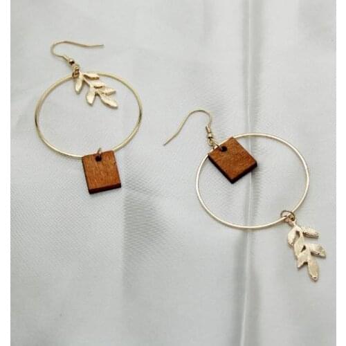 Free shipping 10 pair /lot fashion jewelry accessories metal leaf circle wood earrings for women