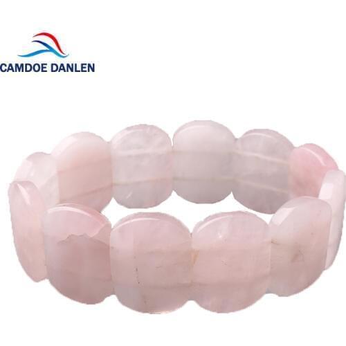 CAMDOE DANLEN Natural Stone Pink Crystal Quartz Charm Bracelet Bangle Beaded Stretch Women And Men Jewelry Accessories Wholesale