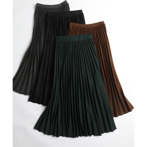 Long Wooled Skirt for Winter Spring Warm Long Pleated Skirt Woman A-line Pleated Black Wool Skirts Women