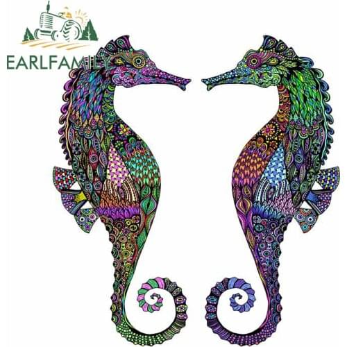 EARLFAMILY 13cm x 12cm for Twin Hippocampus Car Stickers Personality Surfboard Decal Windshield Motorcycle Bumper Decoration