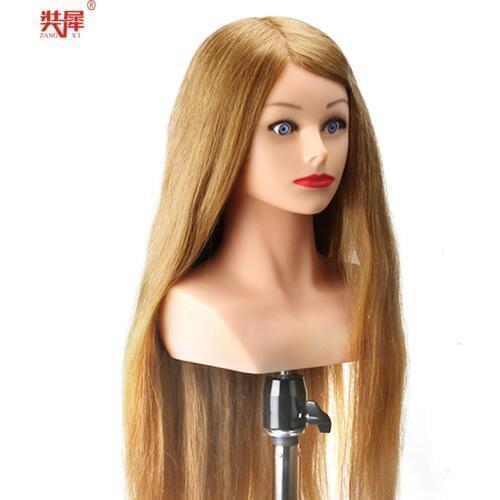 24" Mannequin Head High Grade 80% Real Hair Hairdressing Head Dummy Nice Dolls Blonde Long Hair Training Head With Shoulder