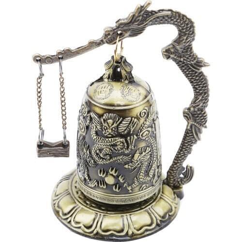 Exquisite Antique Home Decoration Zinc Alloy Vintage Style Bronze Slot Dragon Carved Buddhist Bell Chinese Geomantic Artware
