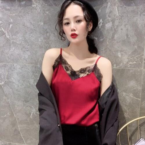Red Sexy tops Lace Crop Top Women Short Sleeve Camisole Crop Top Female Loose Casual Tank Top sleeveless camis clubbing top