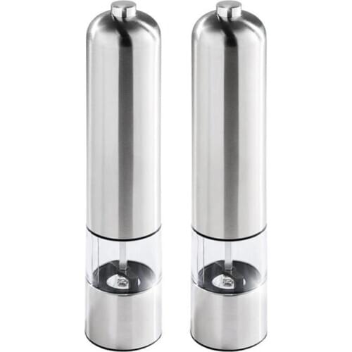 Press style round pepper grinder Electric Mill in Stainless Steel, Salt Mill (Salt) or Pepper Mill-Silver Color-With light