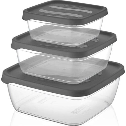 Kitchen Square Storage box Set Box 3 Piece Set Food Storage Transparent Box Maintaining Healthy Organizer Gray White Red