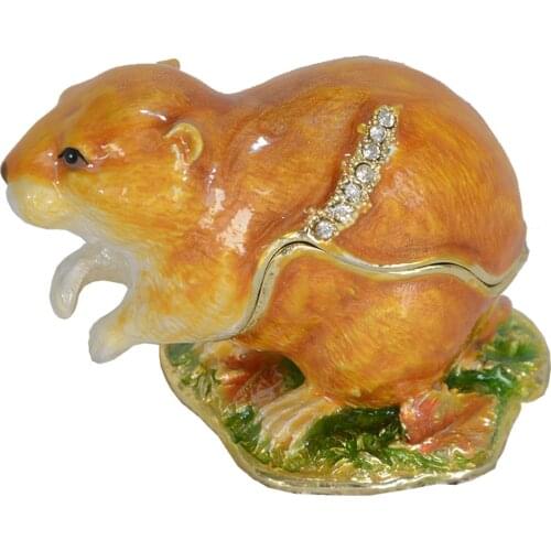 Lemming animal home decor pewter ornament metal jewel box wild animal trinket box enameled keepsake box vintage collectible gift