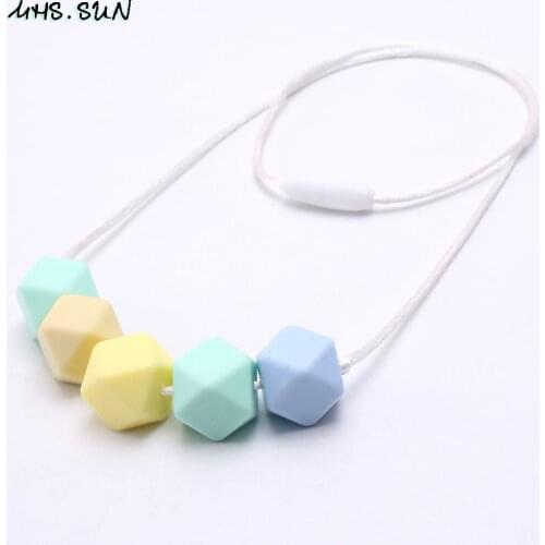 MHS.SUN BPA Free Baby Chewable Silicone Beads Necklace Food Grade Teething Necklace Nursing Silicone Jewelry for Mom Wear