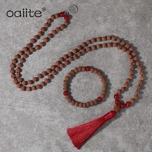 OAIITE Rectify JapaMala Necklace Sets ,108 Mala Beads Handmade Knotted Necklace ,Red Onyx Yoga Meditationl Bracelet