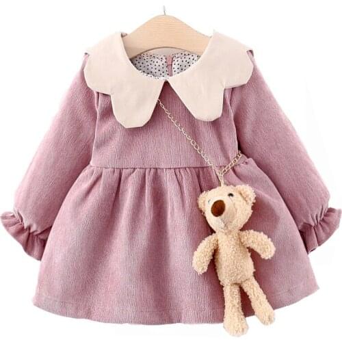 Baby Girl Clothes Dress Autumn Newborn Cotton Corduroy Rompers Long Sleeve Dress + Small Satchel Robe Nina Fille