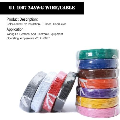 Wholesale 1/5 Meters 1007 24 AWG 1.4MM PVC RoHs Cable Equipment Electrical Wire AWM Tinned Conductor 300V