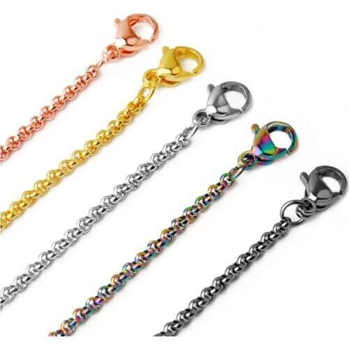 45cm Length 2mm Fat colorful 100% Stainless Steel Necklace Pure stainless steel Never fade 2MM pearl chain Necklace