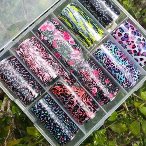 Nail Art Foil Rolls-4*100CM Fashion(Leopard Grain/Serpentine )New Japan Floral Decal Designs Nail Art Transfer Foil -Set Of 10PC