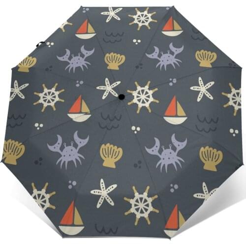 Cute Sailing Crabs Windproof Automatic Folding Inverted Umbrella Portable Paraguas for Man Woman