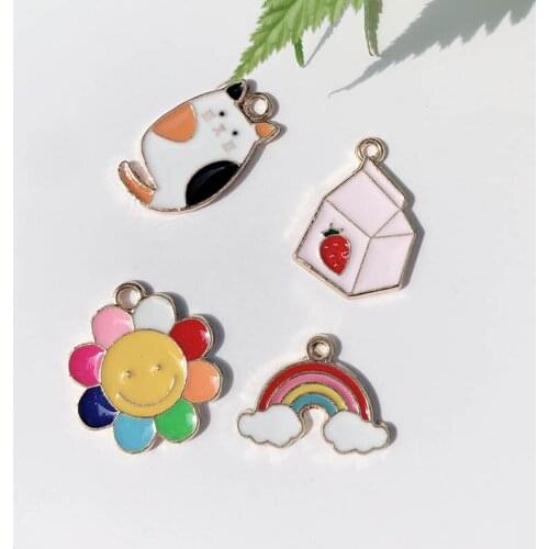 Cute Mixed 10pcs Enamel Rainbow sun flower Charms Pendants DIY Handmade Neacklace Bracelet Jewelry Making Accessaries