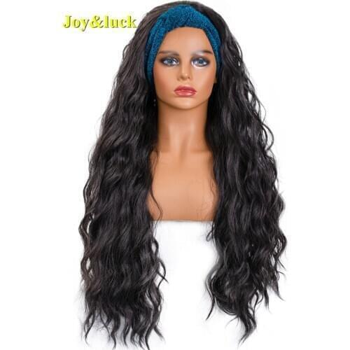 Joy&Luck Synthetic Headband Long Water Wave Wig For Black Women Bright Blue Wrap Turban Curly Hair Wigs