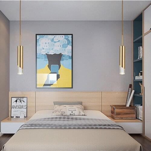 Modern LED Pendant Light Gold Long Tube Hanging Lamp Fixtures Dining Living Room Bedroom Metal+Acrylic Indoor Decor Accessories