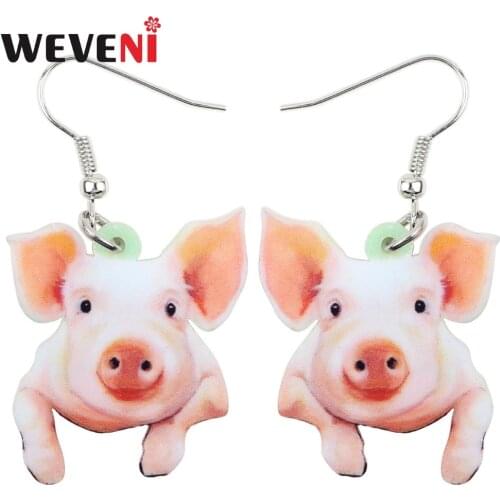WEVENI Acrylic Dangle Cartoon Funny Pig Piggy Drop Earrings Big Long Fashion Animal Jewelry For Girls Women Wholesale 2018 News