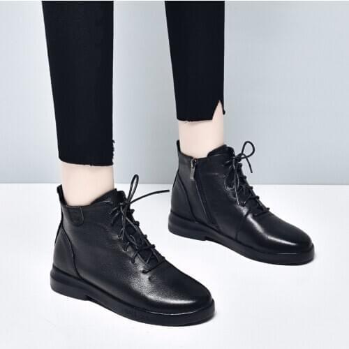 Plus Size Womens Shoes Mother Shoes Womens Boots 2021 New Leather Top Layer Cowhide High-Top Flat Cotton Boots