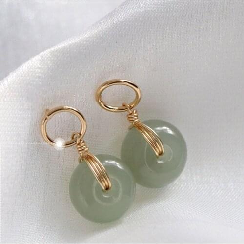 New 925 Silver Safe Buckle Imitation Khotan Jade Stud Earrings Retro Light Luxury Design High Sense For Women Exquisite Jewelry