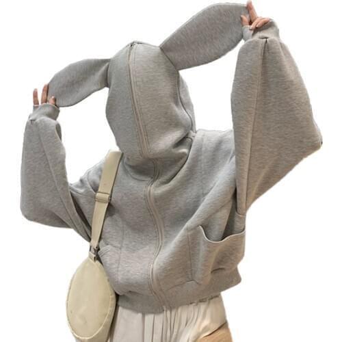 Korean style Kawaii Rabbit Ear Sweatshirts Clothing For Women Casual Loose Harajuku Hoodies Female Vintage Womens tops