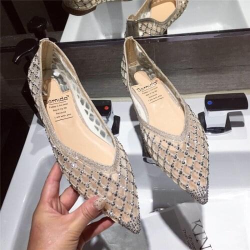 2021 Summer New Pointed Toe Women Flats Bling Air Mesh Shoes Comfortable Flats Soft and Comfortable Casual Flats Slip On Shoes