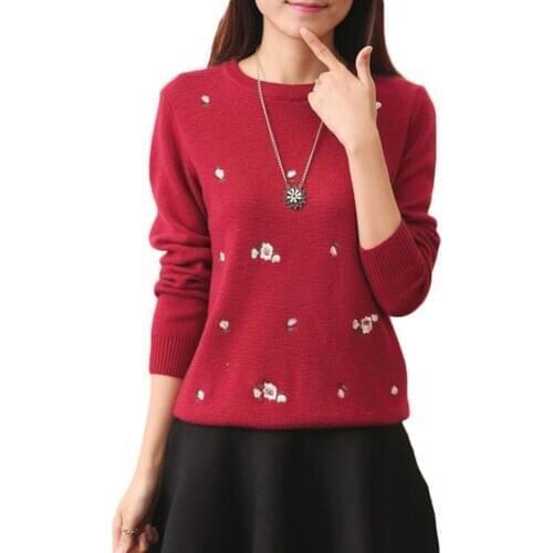 Plus Size Women Sweater Fashion Floral Embroidery O Neck Pullover Knitted Jersey Jumper Oversize Knit Sweater