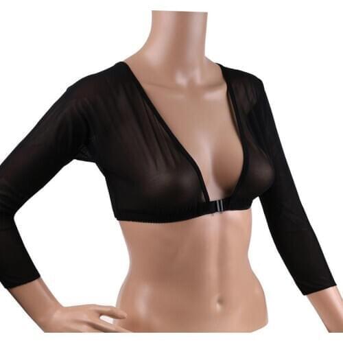 Women Bottoming Sleeve Cover Stylish Mesh Top Front Button Long Sleeve T-shirt Black White Sleeves Arm Cover Shoulder Tops