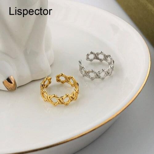 Lispector 925 Sterling Silver Korean Hollow Star Rings for Women Minimalist Grid Open Ring Office Casual Female Jewelry Gifts