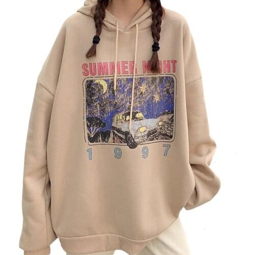 ZuoLunOuBa Winter Casual Women Clothing Hoody Sweatshirt Plus Velvet Harajuku Print Fireworks Comic Star Car Pullover Female