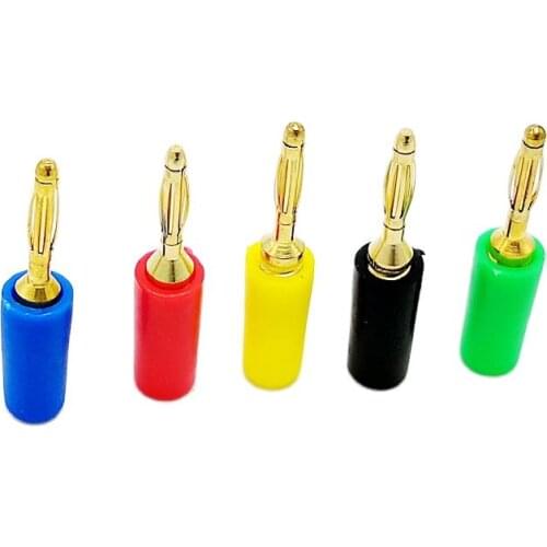 5 Color 2mm Male Banana Plug Wire Solder Type Connector Brass Gold Plated 10Pcs