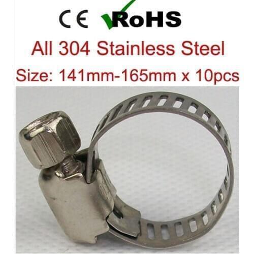 141mm-165mm x 10pcs American Type SS304 Stainless Steel Tube Pipe Clamps Clips for Water Hose