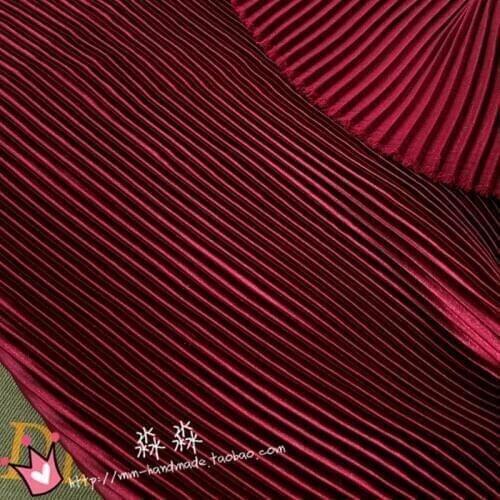 1psc Fabric wine red Pinstripe accordion pleated silk satin crushed ice skirt fabric(pleated 0.5m)