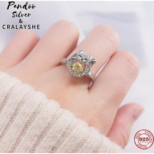 2021 S925 Sterling Silver Jewelry Original 1:1 Copy, SWAN SPARKLING DC Lucky Cat Ring Cuty Female Gift Cocktail Party Jewelry