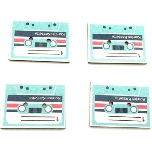 30PCS 30X22mm Cute Radio Pattern Childs Buttons Wooden Buttons Pendant DIY 2 Holes Wood Buttons Painting Sewing Scrapbooking