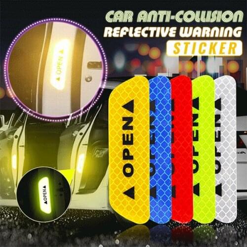 4Pcs/set Car Door Stickers Universal Safety Warning Mark OPEN High Reflective Tape Motorcycle Bike Helmet Sticker