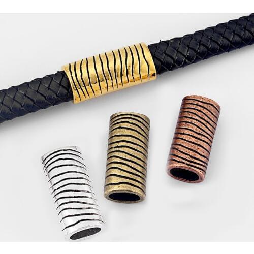 5pcs Carved Texture Long Bar Tube Slider Spacer For 10*6mm Licorice Leather Cord Bracelet Making DIY Jewelry Accessories