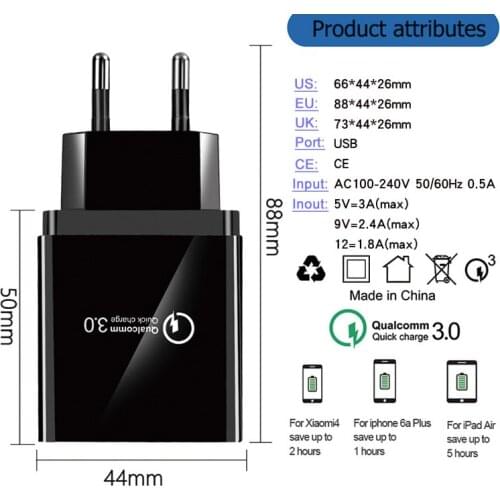 5V 3.1A 9V 1.8A 12V 1.5A 4USB phone charger power adapter QC 3.0 fast charging EU US UK 5.1A charge for all mobile can use