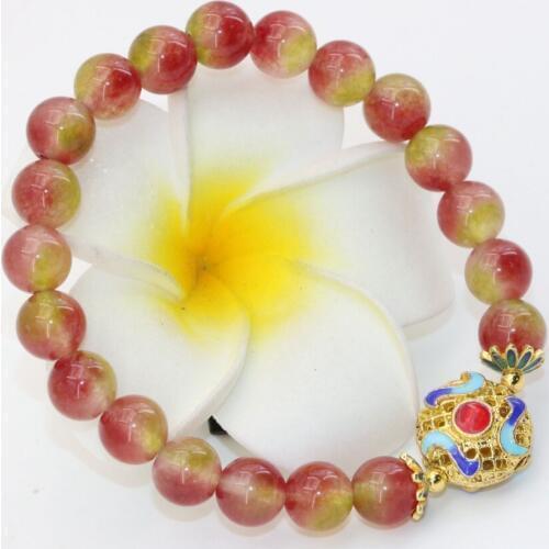 8mm round beads multicolor jades chalcedony stone bracelets women high grade cloisonne unique design gifts jewelry 7.5inch B2690