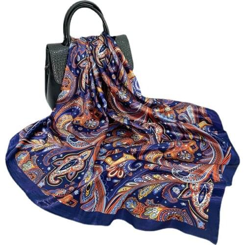 AMYO 90CM Square Silk Satin Scarf Bandana Women Print Summer Bag Wrap Bohemian Ladies Indian Muslim Islamic Kerchief