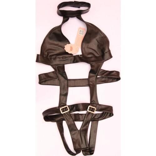 Halter Bandage PU Leather Bikini Swimwear Kawaii Anime Cartoon Cosplay Costume Hot Sexy Thong Bodysuit Porno Lingerie One Piece