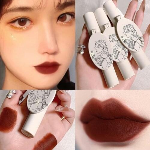 Velvet Matte Lip Gloss 5colors Dark Color Series Easy Smudge Lasting Moisturizing Lipstick Waterproof Non-Stick Cup Women Makeup